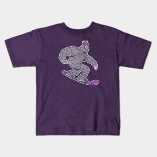 Vintage Snowboarding Sasquatch Cartoon Kids T-Shirt